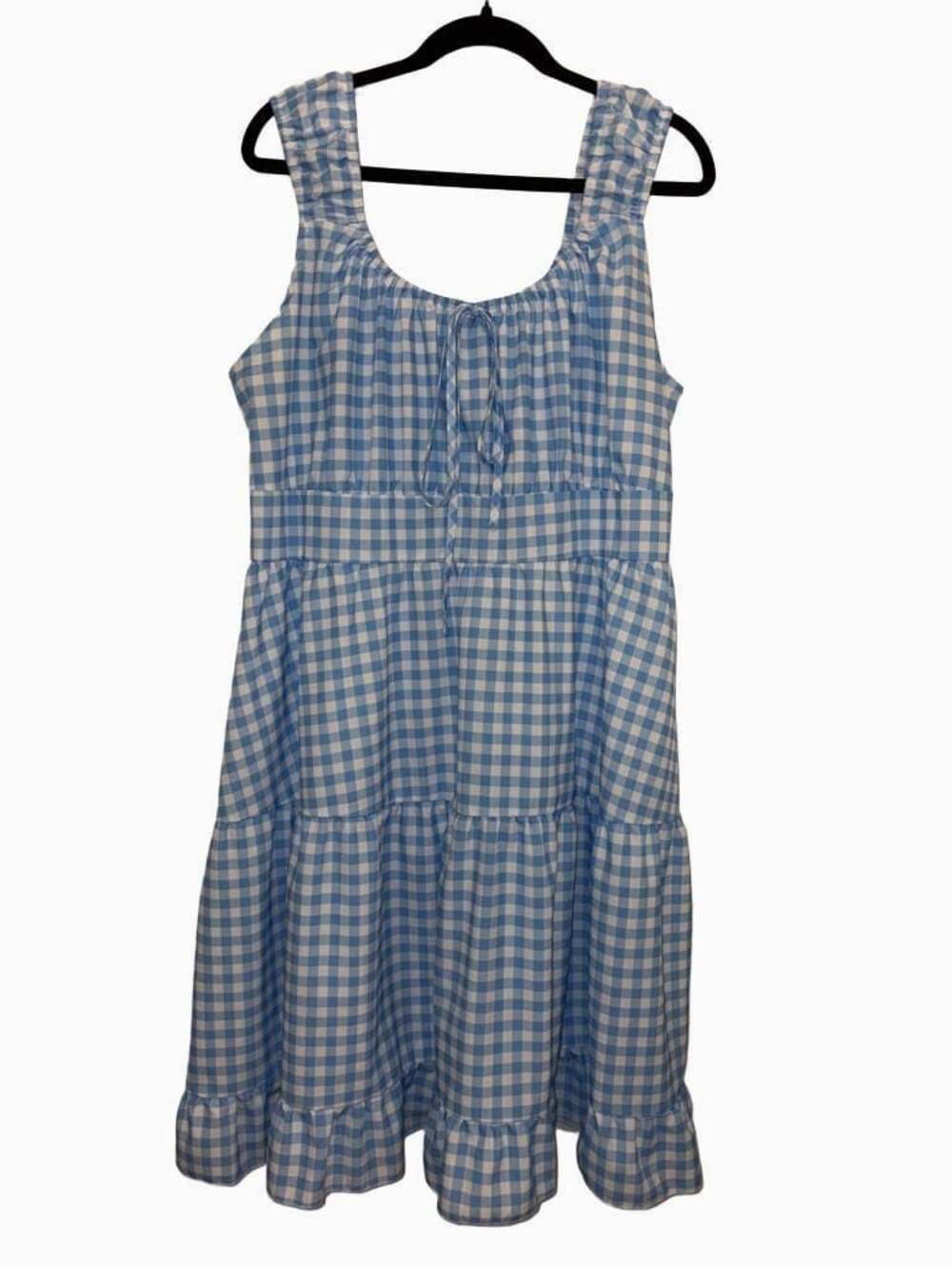 Coquette Blue and White Gingham Sleeveless Midi Dress with Front Tie